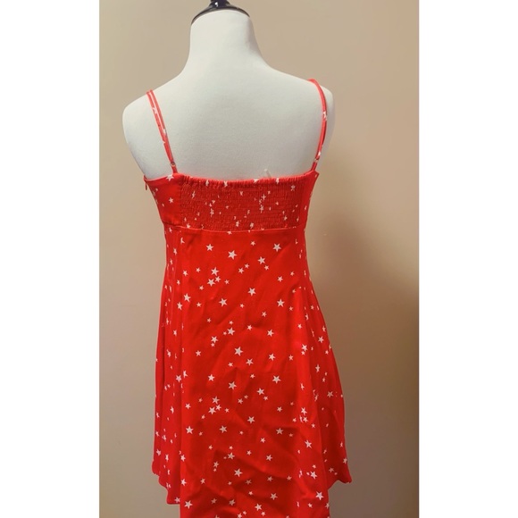 Zara Stars Spaghetti Straps Satin Red Mini Dress New Size M - Picture 9 of 11